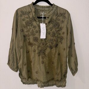 NWT Anthropologie Kyla Seo 100% cotton embroidered handmade paloma blouse small